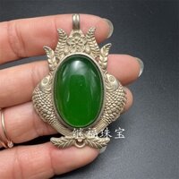 Bộ sưu tập đồ cổ, bạc cũ cloisonné, ngọc lục bảo, mặt dây chuyền súng lục, nguyên vẹn, ngọc bích thật sho