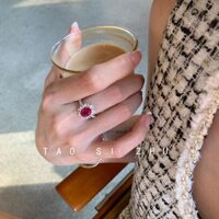 [Bộ sưu tập người 1138] {Pháo hoa hồng} Tính khí cao cấp Retro Siêu nhấp nháy Nhẫn mở Zircon màu đỏ có thể điều chỉnh Nhẫn nữ