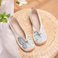 [Bộ sưu tập người 1143] 2023 Phong cách mới Bắc Kinh Giày vải cũ Giày nữ Phong cách dân tộc Giày đế dày dáng rộng Giày thêu mẹ Giày tăng chiều cao WTT2025.29