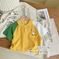 Bộ sưu tập người 1323 Áo sơ mi POLO tay Raglan Hàn Quốc dành cho trẻ em Áo thun ngắn tay màu tương phản Vòng cổ thời trang 25218C