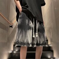 Bộ sưu tập người 2027 Phong cách Hồng Kông Hợp thời trang Tie-Dye Quần short Denim nam dáng rộng quá khổ Mỹ High Street Gradient Quần năm điểm nam
