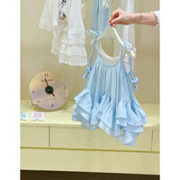 [Bộ sưu tập người 2201] Đầm ren đuôi bé gái mùa hè 2025 Phong cách Hàn Quốc Quần áo trẻ em bé gái Váy xanh nhạt Áo Vest hợp thời trang❤4.1❤