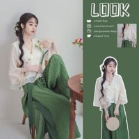 Bộ sưu tập người 3194 Phù hợp với cả bộ Áo sơ mi cải tiến Zen phong cách Trung Quốc mới Top Quần ống rộng cao cấp Bộ đồ hai mảnh 3.16