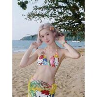 [Bộ sưu tập người 3548] Bộ đồ bơi Bikini hình mèo KT hoạt hình Bikini nữ Ba điểm gợi cảm ngực nhỏ ba mảnh Bộ đồ bơi bên bờ biển kỳ nghỉ