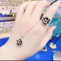 [Bộ sưu tập người 5296] Vòng cổ không phai màu bằng thép titan hồng đen Chuỗi xương đòn Vòng cổ sang trọng 2025 Bộ vòng cổ vòng phong cách mới