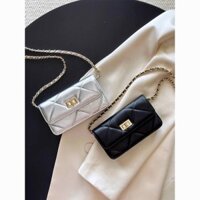 [Bộ sưu tập người 6705] Túi vuông nhỏ màu bạc phong cách Chanel Túi điện thoại di động cao cấp dành cho nữ Túi nhỏ Túi đeo vai bằng da thật Túi đeo vai kim cương