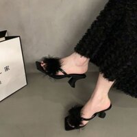 [Bộ sưu tập người 725] Giày cao gót kiểu Pháp Dép nữ mặc ngoài 2025 Phong cách mới Mùa hè Phong cách cổ tích Giày sandal màu đen