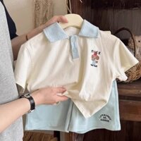 [Bộ sưu tập người 744] Bộ đồ trẻ em siêu dễ thương mùa hè mỏng tay ngắn cho trẻ em Bộ đồ hai mảnh có ve áo cho bé Quần Short POLO hoạt hình