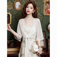 [Bộ sưu tập người 9443] Quần áo chống nắng voan Cardigan Áo khoác ngắn nữ mùa hè phù hợp với váy Sling Khăn choàng nhỏ bên ngoài Áo mỏng nữ20250225