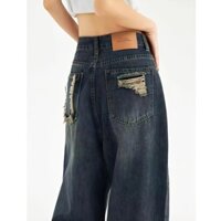 Bộ sưu tập rộng rãi leg jeansWide leg jeans5.1 triệu người Quần jean xanh cổ điển cho nữ cạp cao thon gọn túi mặc mặc cảm giác thiết kế quần ống rộng ống đứng