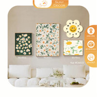 Bộ sưu tập set 3 tranh hoa lá cành đã có khung kèm đồng hồ sáng tạo, phong cách hiện đại