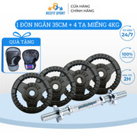 Bộ tạ tháo lắp miếng gang bánh gang 3 lỗ 17.5kg (1 đòn 35cm + 4 miếng 4kg) + găng tập tạ