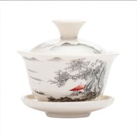 Bộ Tách Trà Bằng Sứ Màu Trắng Xanh Có Nắp Đậy 4gvh