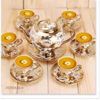 Bộ Tách Trà Hoa Văn Nhũ Vàng Hoàng Gia Bộ Ấm Chén Uống Trà 6 Ly Sang Trọng Cao Cấp