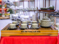 bộ tách trà minh châu bát tràng men hỏa biến mắt châu