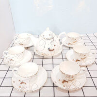 Bộ tách trà sứ xương Bone Porcelain 146285 (14 chi tiết) - Có hộp quà tặng quai xách