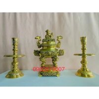 Bộ tam sự đỉnh vuông rồng mây thờ gia tiên đồng Vĩnh Tiến cao cấp (số 1)