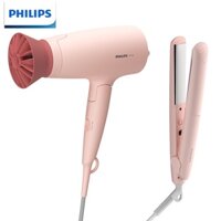 Bộ tạo kiểu tóc Philips 2 trong 1 Máy duỗi tóc và máy sấy tóc Nhiệt độ ấm không đổi Bộ kết hợp cuộn tóc BHP398