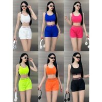 Bộ tập gym - aerobic, áo bra và quần đùi 2 lớp dày dặn (Bra không kèm mút)