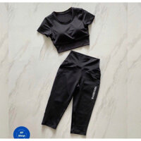 Bộ tập gym nữ, đồ tập gym yoga aerobic quần lửng áo croptop co giãn 4 chiều chất đẹp
