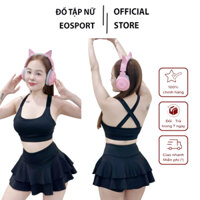 Bộ tập Gym nữ, Sét tập gym yoga đi biển nữ váy 2 tầng áo Bra đan dây sau lưng chữ X co giãn kèm mút chất đẹp (Vay09)
