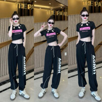 Bộ tập gym yoga aerobic nữ áo thun mix quần gió .Đồ tập nữ -shuffe dance dân vũ nữ ,đội nhóm chất co giãn 4 chiều