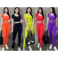 Bộ tập gym yoga aerobic nữ, m,thể thao nữ chất đẹp áo croptop quần legging dài KO KÈM MÚT
