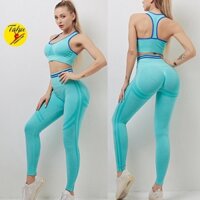 Bộ tập gym yoga hàng dệt kim quần có chun mông áo dây hình chữ T hàng Cao Cấp