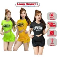 Bộ tập nữ,đồ tập gym yoga aerobic áo cộc quần giả váy chất cực đẹp EVERY