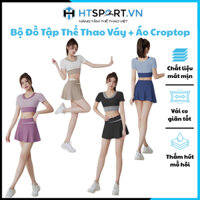 Bộ Tập Thể Thao Dành Cho Nữ, Set Đồ Tập Thể Thao Váy + Áo Croptop Tay Ngắn Tập Gym, Yoga, Tennis, Cầu Lông