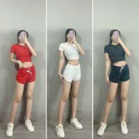 Bộ tập thể thao đùi 2 lớp áo croptop siêu xinh Size : M L XL XXL 9 màu như hình