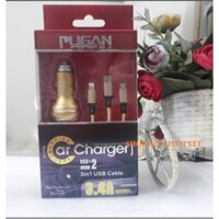 Bộ Tẩu Sạc Pugan 2 Cổng USB Kèm Dây 3 Đầu Sạc Cho Ô Tô 3.4A