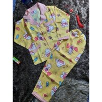 Bộ tay dài Pyzama Bé gái lụa mango cao cấp Thảo Vy, size đại 9-12(31-40kg), nhiều họa tiết dễ thương, màu xanh-hồng,vàng