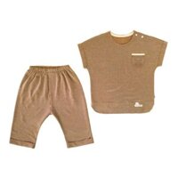 Bộ tay ngắn bé trai BabyMommy cài vai màu nâu chocolate