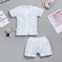 Bộ tay ngắn in sao băng xanh IQ Baby màu trắng