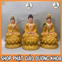 Bộ Tây Phương Tam Thánh Vàng Vẽ Ngồi 30cm Có Pháp Khí