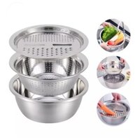 Bộ thau rổ bào rau củ inox 304 không rỉ 3 món - dathang1688