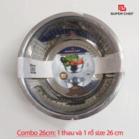 Bộ thau rổ inox 304 Super Chef SC_BB6122 22cm , Sáng Bóng Bền Bỉ