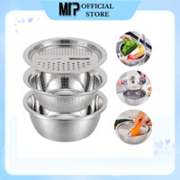 Bộ Thau Rổ Inox 3in1 Cao Cấp Không Gỉ, Bộ Dụng Cụ Bào Rau Củ Quả Đa Năng Kiêm Rổ Và Chậu Tiện Dụng