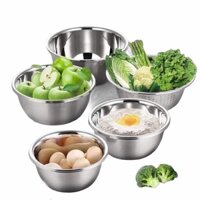 Bộ Thau Rổ Inox 5 món Cao Cấp, Siêu Gọn Cho Nhà Bếp Việt