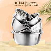 Bộ Thau Rỗ Inox 5 Món Tiện Lợi Rổ Chậu Cao Cấp 304 Không Gỉ Dày Đẹp Sáng Bóng Nhiều Size Rửa Rau Củ Quả Đa Năng RIEM