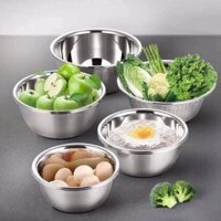 Bộ Thau Rổ Inox chống Gỉ 5 món đựng rau củ quả đa năng Size 16-26cm