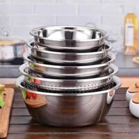 Bộ Thau Rổ Inox Chống Gỉ 5 Món Đựng Rau Củ Quả Đa Năng Size 16-26cm