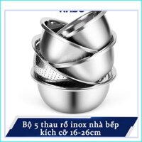 Bộ Thau Rổ Inox Nhà Bếp 5 Món Bằng Inox Đủ Size Từ 18 - 26Cm Tiện Dụng, Dày Dặn