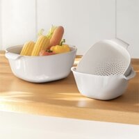Bộ thau rổ nhựa 2 lớp có quai cầm chắc chắn