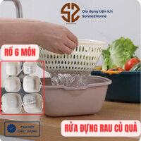 Bộ thau rổ nhựa chữ nhật, rổ nhựa 6 món rửa đựng rau củ quả - SonnezHome