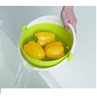 Bộ thau rổ nhựa xoay 2 lớp làm ráo nước - Hàng nội địa Nhật Bản  - Xanh