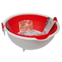 Bộ thau rổ nhựa xoay 2 lớp làm ráo nước - Hàng nội địa Nhật Bản  - Đỏ