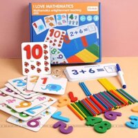bộ thẻ ghép số và phép hình tính kèm que tính giúp bé học toán dễ dàng , giáo cụ montessori