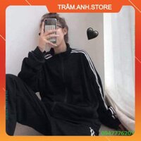 BỘ THỂ THAO 2 SỌC NỮ HOT - SET ÁO KHOÁC ĐEN QUẦN SỌC BASIC - (Sp sẵn) 👗 👑